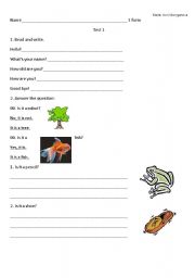 English worksheet: Test for children (beginners)/verb to be ? + - 