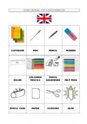 English worksheet: school material for english lesson