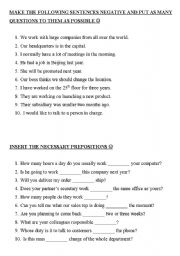 English Worksheet: BUSINESS Questions, Negations, Prepositions