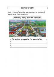 English worksheet: Places and Prepositions: The Simpsons