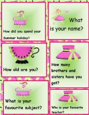 English Worksheet: first day in school speaking cards
