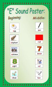 English Worksheet: E sound poster
