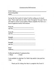 English Worksheet: Contact Information Sheet