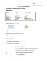 English Worksheet: Social Studies Test