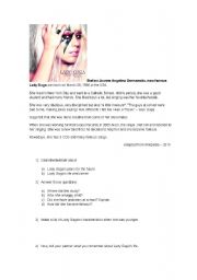 English Worksheet: Reading about Lady Gaga 