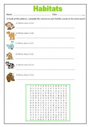 English worksheet: Habitats