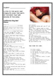 English Worksheet: PARTS OF THE BODY - SONG RIHANA