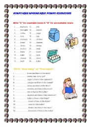 English Worksheet: COUNTABLE UNCOUNTABLE NOUNS