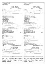 English Worksheet: song what are words