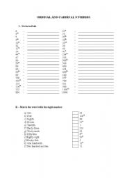 English worksheet: Ordinal and cardinal numbers