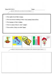 English Worksheet: information about italy