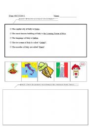 English worksheet: information about italy