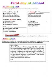 English Worksheet: first day at school 