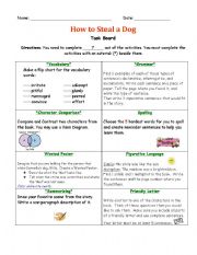 English worksheet: How to Steal a Dog Task board