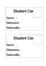 English Worksheet: student card