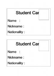 English worksheet: student card