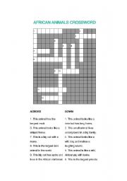 English worksheet: African Aminals Crossword