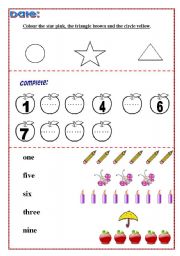English Worksheet: Colour , write and match.