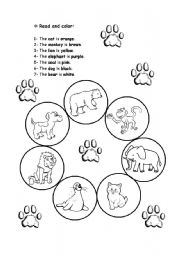 English Worksheet: read and color