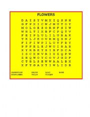 English Worksheet: flowers word search