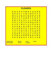 English Worksheet: flowers word search