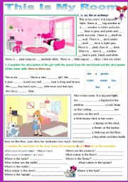 English Worksheet: My Room - 2 pages - editable