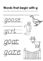 English Worksheet: Words that start with G