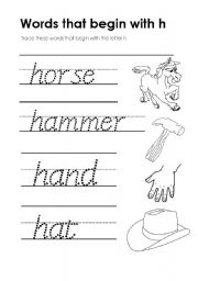 English Worksheet: Words that begin with H