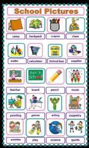 English Worksheet: School Pictures