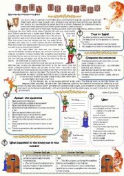 English Worksheet: The Lady, or the Tiger? Reading comprehension text (with keys)