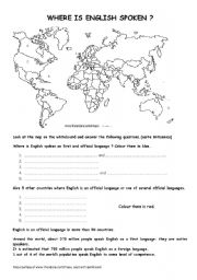 English Worksheet: Where is English spoken?