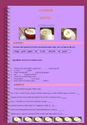 English worksheet: cuisine recipes (ajoblanco)