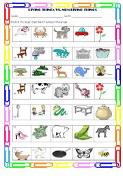 English Worksheet: Living things vs. non living things