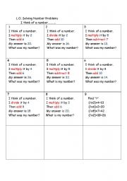 English worksheet: Solving number problems using four operations