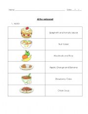 English Worksheet: At the restaurant