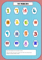 English worksheet: NUMBERS + PICTIONARY + MATCHING