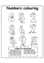 English Worksheet: numbers colouring