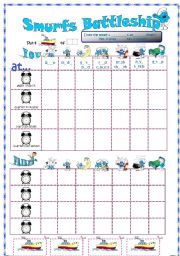 English Worksheet: Smurfs Battleship with daily routines and time