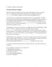 English Worksheet: the stress  of being a teenager 