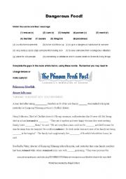 English Worksheet: Dangerous Food News Article