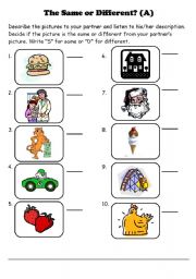 English Worksheet: The Same or Different Jigsaw Speaking Activity