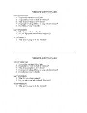 English Worksheet: Weekend questionaire