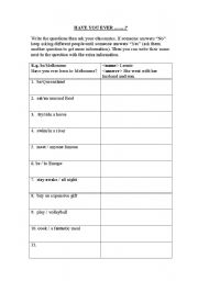 English Worksheet: Have you ever ...?