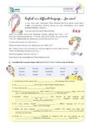 English Worksheet: English is a difficult language....for some (two pages ws)