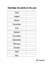 English Worksheet: rearrange the months