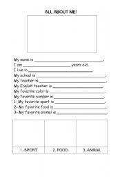 English Worksheet: All about me