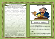 English Worksheet: Thomas Edison - Past Simple and Reading Comprehension