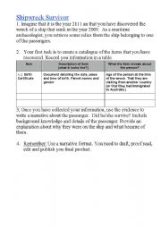 English Worksheet: Shipwreck narrative writing