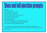 English worksheet: Show and tell question prompt ideas