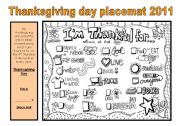 English Worksheet: Thanksgiving day placemat